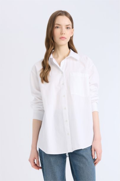 Oversize Fit Shirt Collar Poplin Long Sleeve Shirt