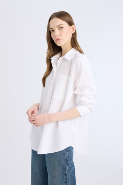 Oversize Fit Shirt Collar Poplin Long Sleeve Shirt