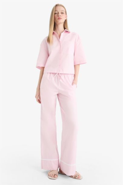 Wide Leg Striped High Waist Poplin Trousers