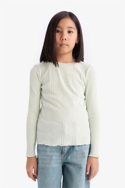 T-shirt slim à col rond et manches longues pour fille