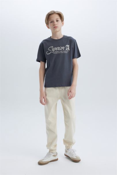 تيشيرت أولاد نص كم مطبوع قصة عادية برقبة مستديرة