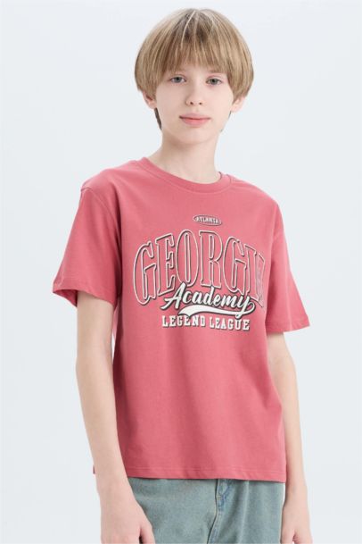 تيشيرت أولاد نص كم مطبوع قصة عادية برقبة مستديرة