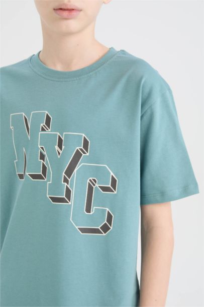 تيشيرت اولادي نص كم مطبوع قصة عادية برقبة مستديرة