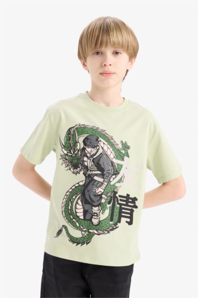 تيشيرت بناتي نص كم قصة عادية برقبة مستديرة بطبعة انيمة