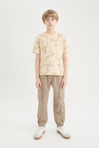 تيشيرت اولادي نص كم منقوش قصة عادية برقبة مستديرة