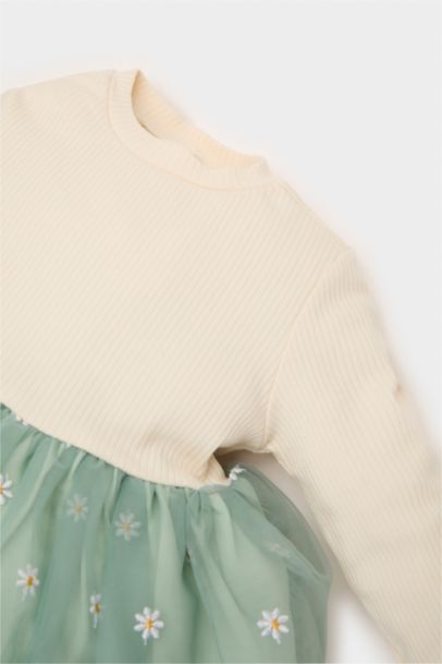 فستان بنات فلورال قصة عادية برقبة مستديرة