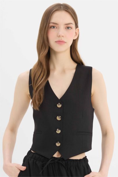 V Neck Linen Blend Vest