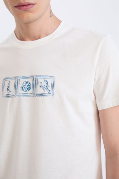 تيشيرت قطن نص كم سليم فيت مطبوع برقبة مستديرة