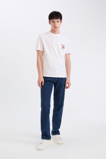 تيشيرت قطن نص كم قصة عادية برقبة مستديرة