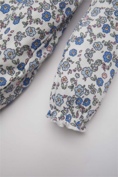 Çiçekli Uzun Kollu Waffle Elbise Kız Bebek