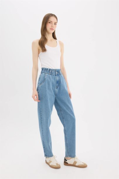 Jean paperbag à taille haute et longueur cheville