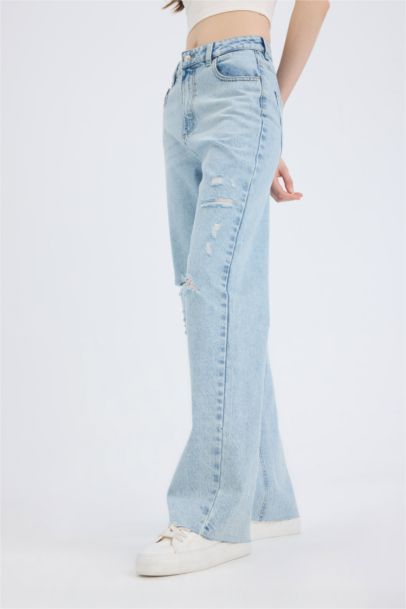 90's Ripped Detailed High Waist Wide Leg Jeans