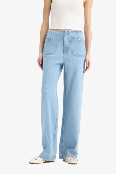 Jean taille haute Coupe large Style des années 90 à effet délavé