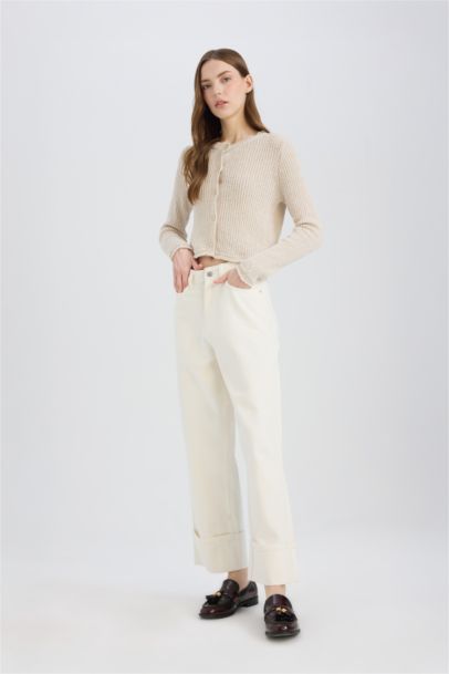 Relax Fit High Waist Folded Leg Long Jeans