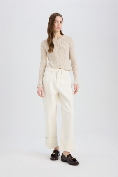 Relax Fit High Waist Folded Leg Long Jeans