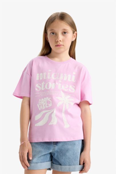 Girl Relax Fit Crew Neck Printed 2 Piece T-Shirt