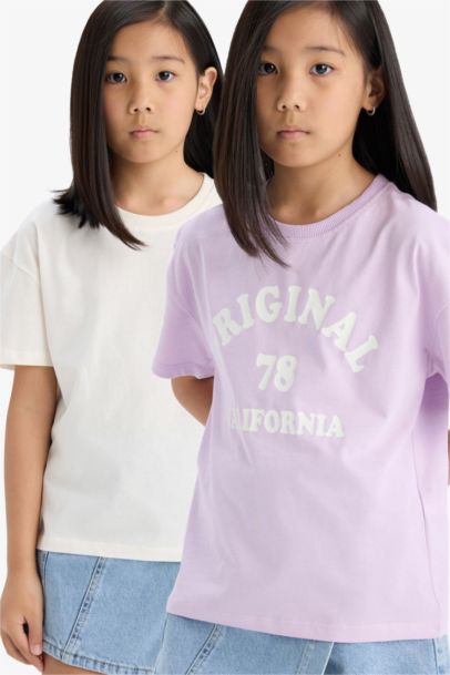 Girl Relax Fit Crew Neck Anime Printed 2 Piece T-Shirt