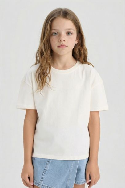 Girl Relax Fit Crew Neck Anime Printed 2 Piece T-Shirt