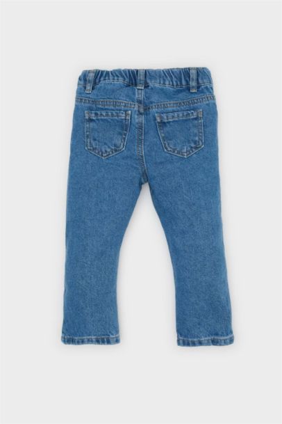 Pantalon Jean large à fleurs brodées pour fille