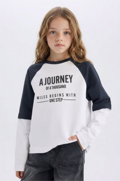 Girl Oversize Fit Crew Neck Printed Long Sleeve T-Shirt