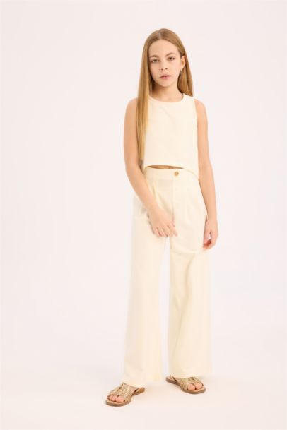 2'li Takım Kolsuz Bluz Geniş Bol Paça Pantolon Kız Çocuk