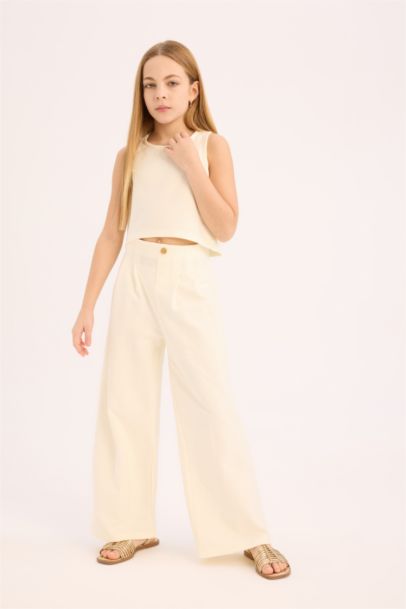 2'li Takım Kolsuz Bluz Geniş Bol Paça Pantolon Kız Çocuk