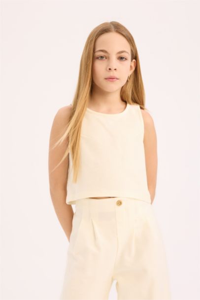 2'li Takım Kolsuz Bluz Geniş Bol Paça Pantolon Kız Çocuk