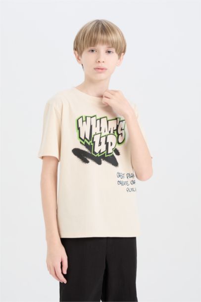 تيشيرت اولادي نص كم مطبوع قصة عادية برقبة مستديرة