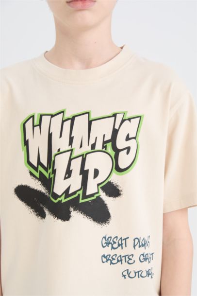 تيشيرت اولادي نص كم مطبوع قصة عادية برقبة مستديرة