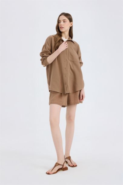 Regular Fit Muslin Elastic Band Short Leg Shorts