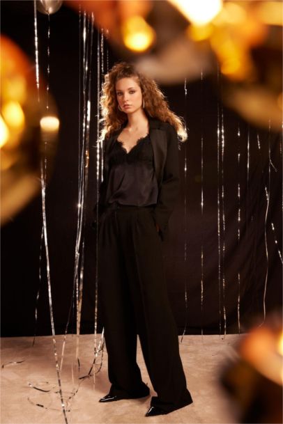 Pantalon Palazzo Classique taille haute à jambes droites et à double poches