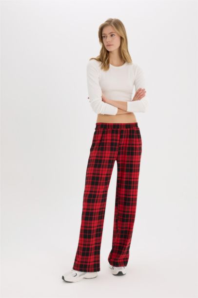 Pantalon de pyjama à carreaux large à taille élastique avec poches