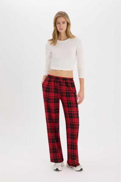 Pantalon de pyjama à carreaux large à taille élastique avec poches