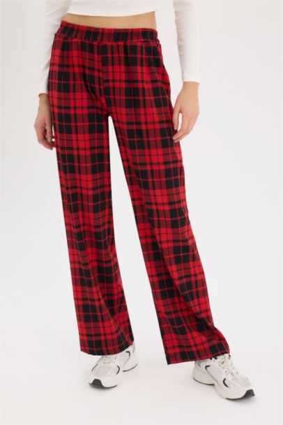 Pantalon de pyjama à carreaux large à taille élastique avec poches