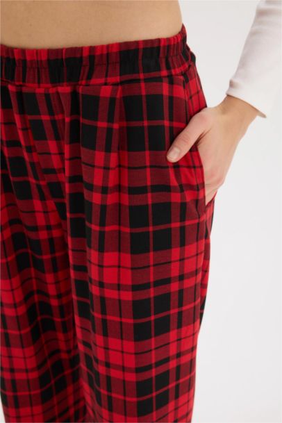 Pantalon de pyjama à carreaux large à taille élastique avec poches