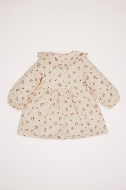 فستان بيبي بناتي فلورال من التويل كم طويل بياقة كبيرة