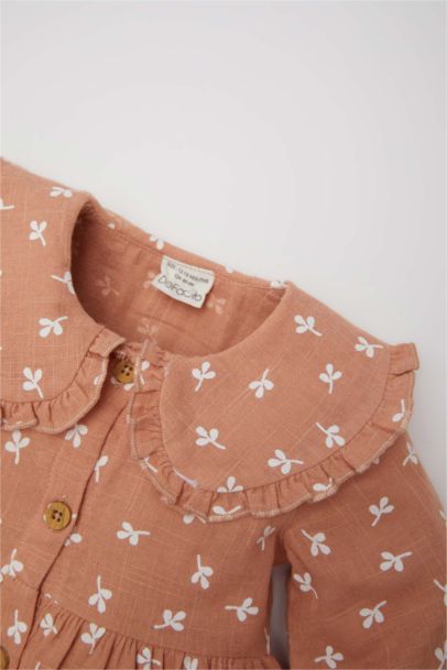 فستان بيبي بناتي فلورال موسلين كم طويل بياقة كبيرة