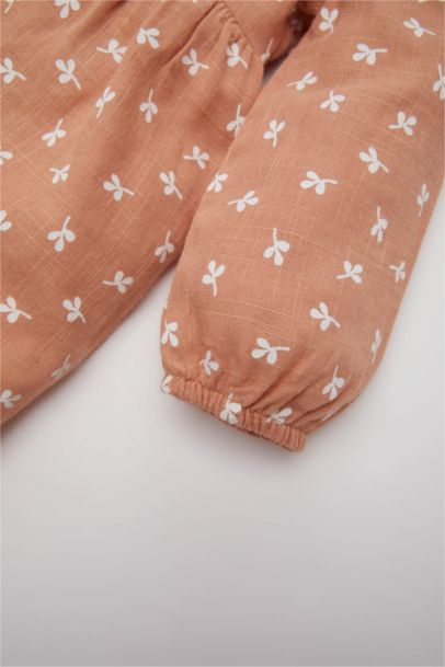 فستان بيبي بناتي فلورال موسلين كم طويل بياقة كبيرة