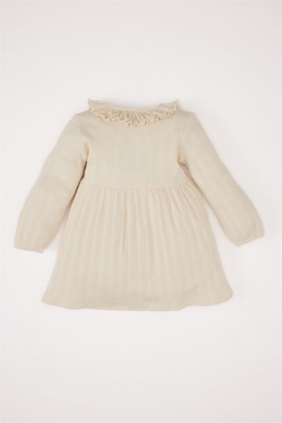 فستان بيبي بناتي مكشكش مضلع كم طويل