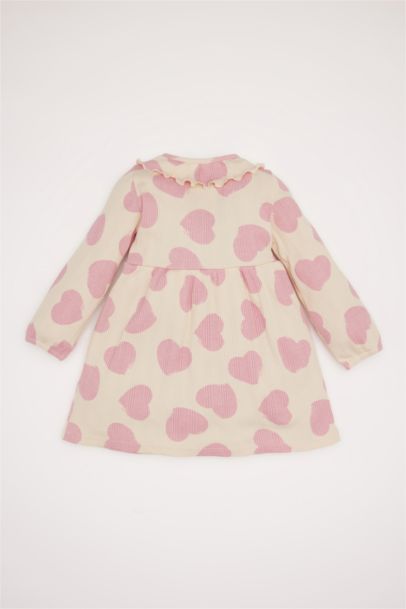 Girl Patterned Long Sleeve Ribbed Camisole Dress