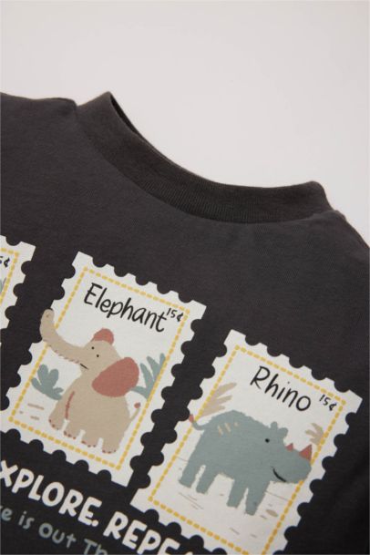 T-shirt imprimé avec animaux à col rond et manches longues pour bébé garçon