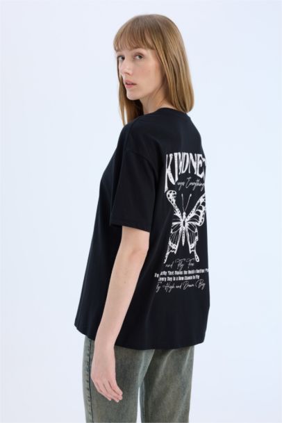 تيشيرت نص كم اوفر سايز برقبة مستديرة