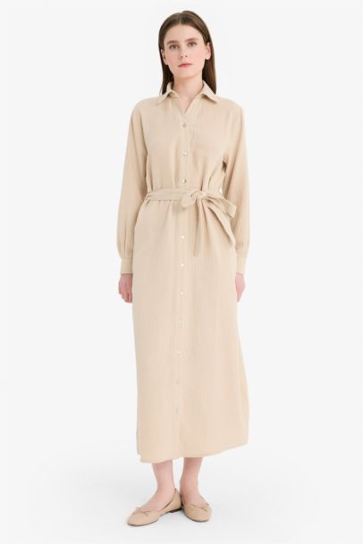 فستان ردن طويل موسلين بياخة قميص