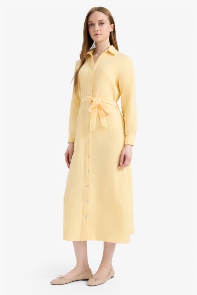 Shirt Collar Muslin Dress