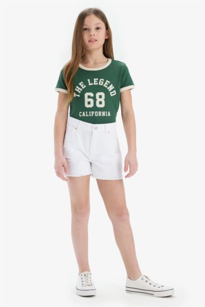 Girl Ripped Detailed Cotton Denim Shorts