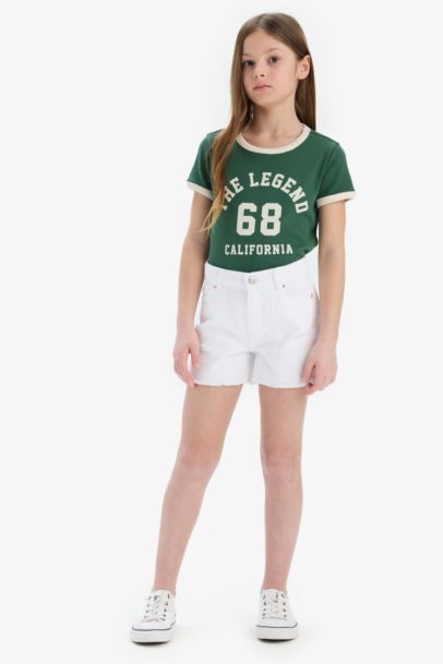 Girl Ripped Detailed Cotton Denim Shorts