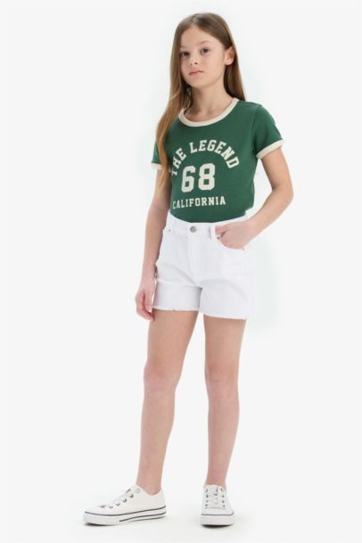 Girl Ripped Detailed Cotton Denim Shorts