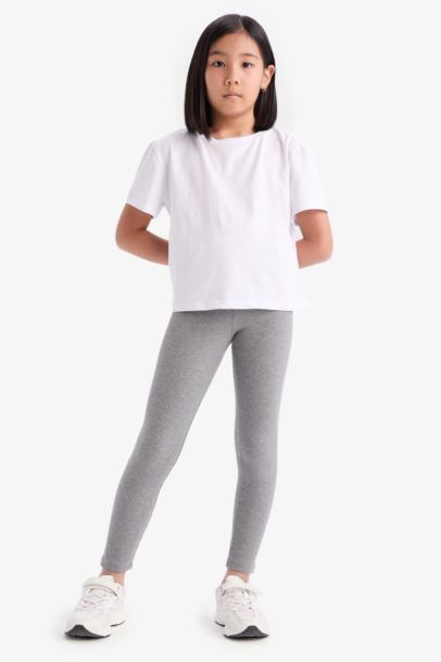 Legging long en maille côtelée pour fille