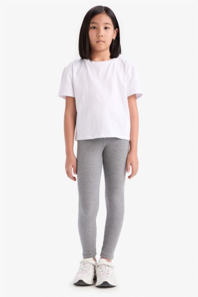 Legging long en maille côtelée pour fille