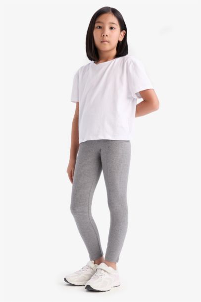 Legging long en maille côtelée pour fille